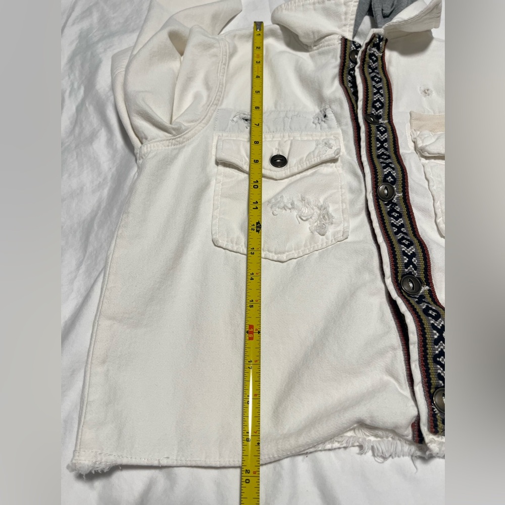 Free People Women’s Weekend Wanderer White /Gray Hood LS BD Cotton Jacket Size S - Picture 15 of 16